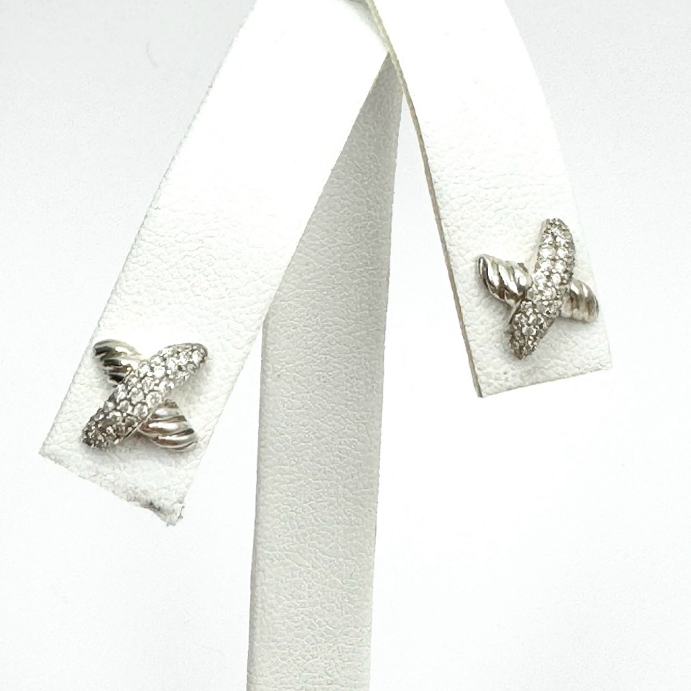 David Yurman Petite X Stud Earrings With Diamonds - Picture 1 of 7